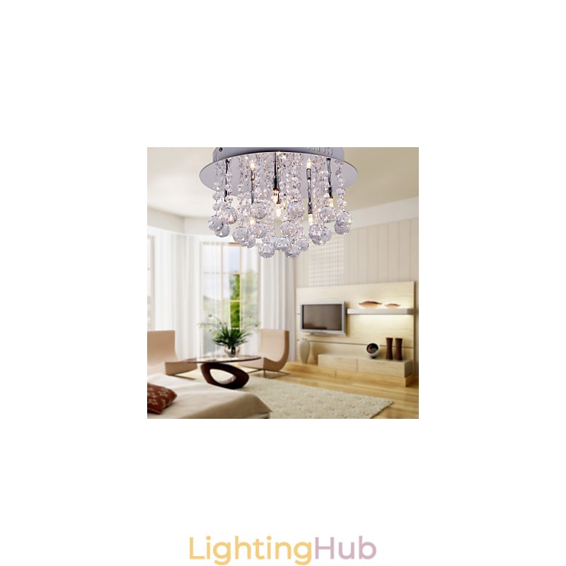 Modern Contemporary Crystal Chrome Metal Flush Mount
