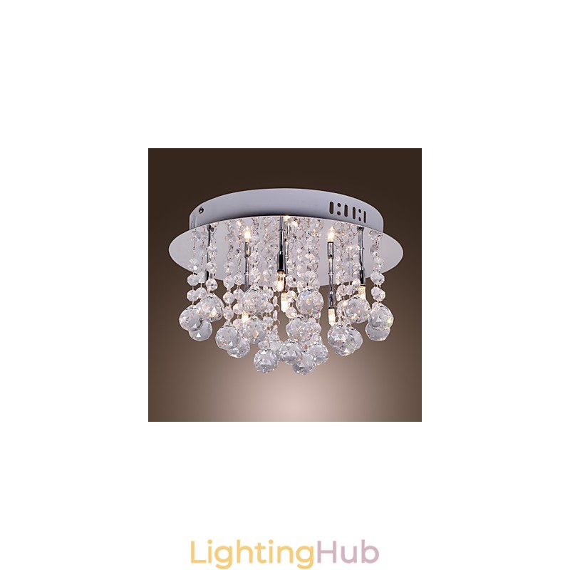 Modern Contemporary Crystal Chrome Metal Flush Mount