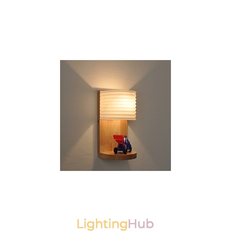 Simple Wall Lamp Bedside Desk Lamp With Glass Shade and Solid Wood for Bedroom Dresser Living Room Baby Room College Dorm Coffee Table Bookcas