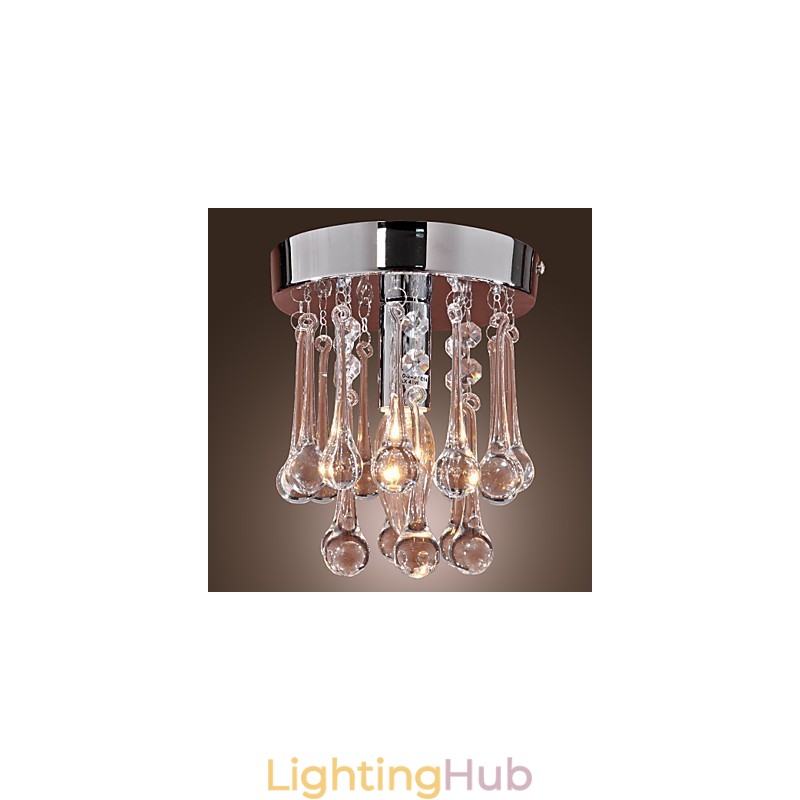 Modern Contemporary Crystal Mini Style Chrome Flush Mount