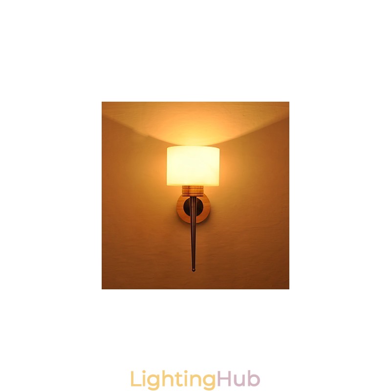 Simple Wall Lamp Bedside Desk Lamp With Glass Shade and Solid Wood for Bedroom Dresser Living Room Baby Room