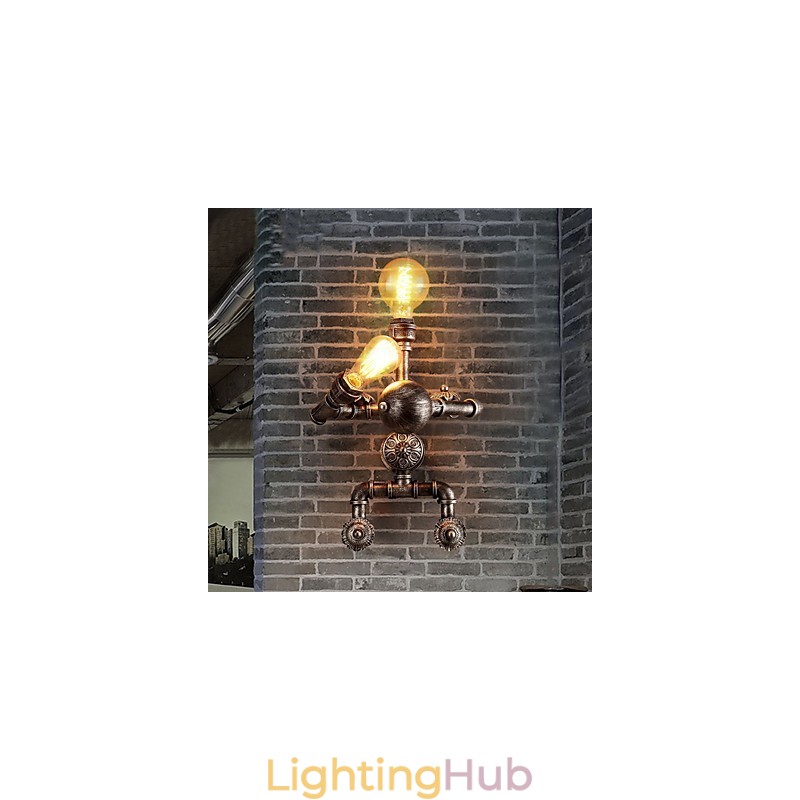 Loft Water Pipe Wall Lights Retro Industrial Style Creative Robot Design Metal Restaurant Cafe Bars Bar Table Wall Sconces