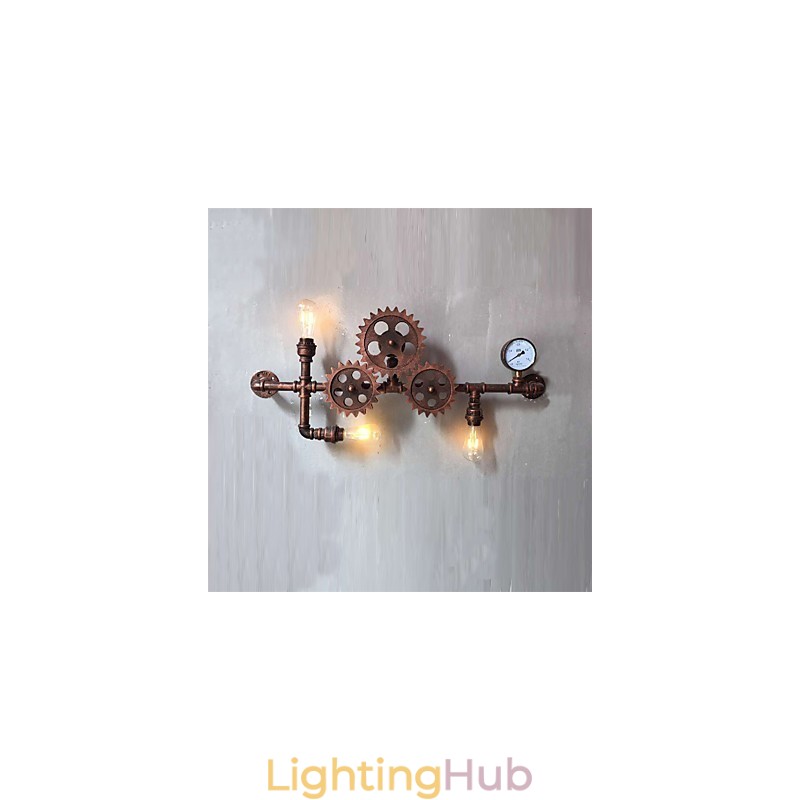 Vintage Industrial Pipe Wall Lights Wood Gear Shape Creative turnable Lights Restaurant Cafe Bar Decoration lighting