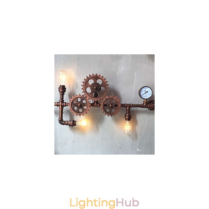 Vintage Industrial Pipe Wall Lights Wood Gear Shape Creative turnable Lights Restaurant Cafe Bar Decoration lighting