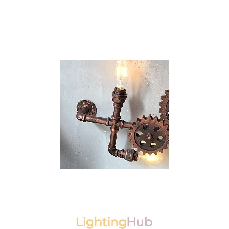 Vintage Industrial Pipe Wall Lights Wood Gear Shape Creative turnable Lights Restaurant Cafe Bar Decoration lighting