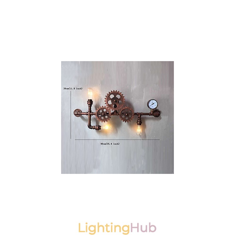Vintage Industrial Pipe Wall Lights Wood Gear Shape Creative turnable Lights Restaurant Cafe Bar Decoration lighting
