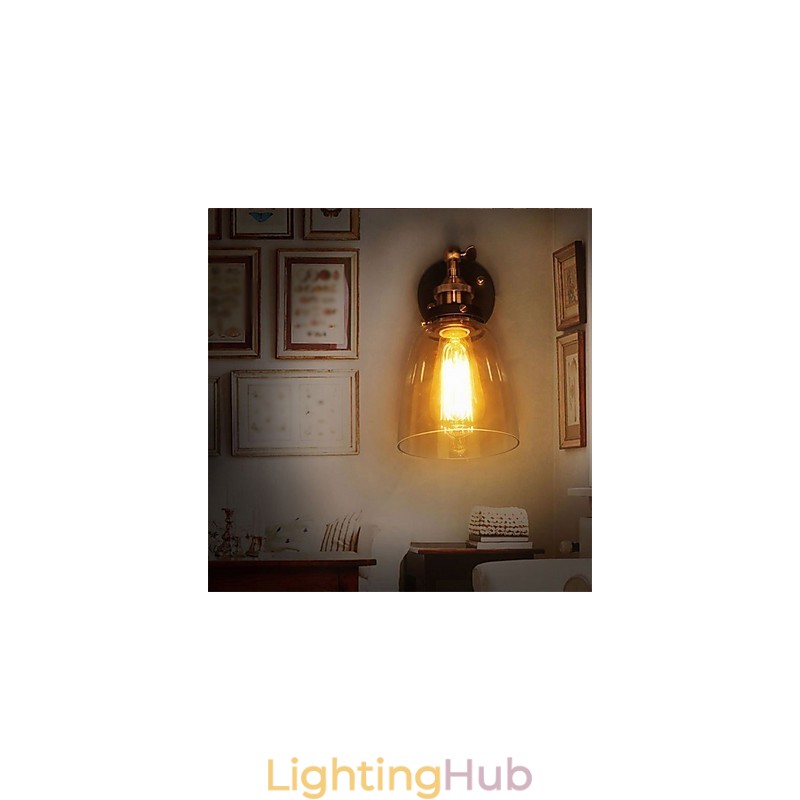 Industrial Edison Simplicity Glass Wall Sconce Metal Base Cap Dining Room Study Room Office Hallway Wall Mount Light