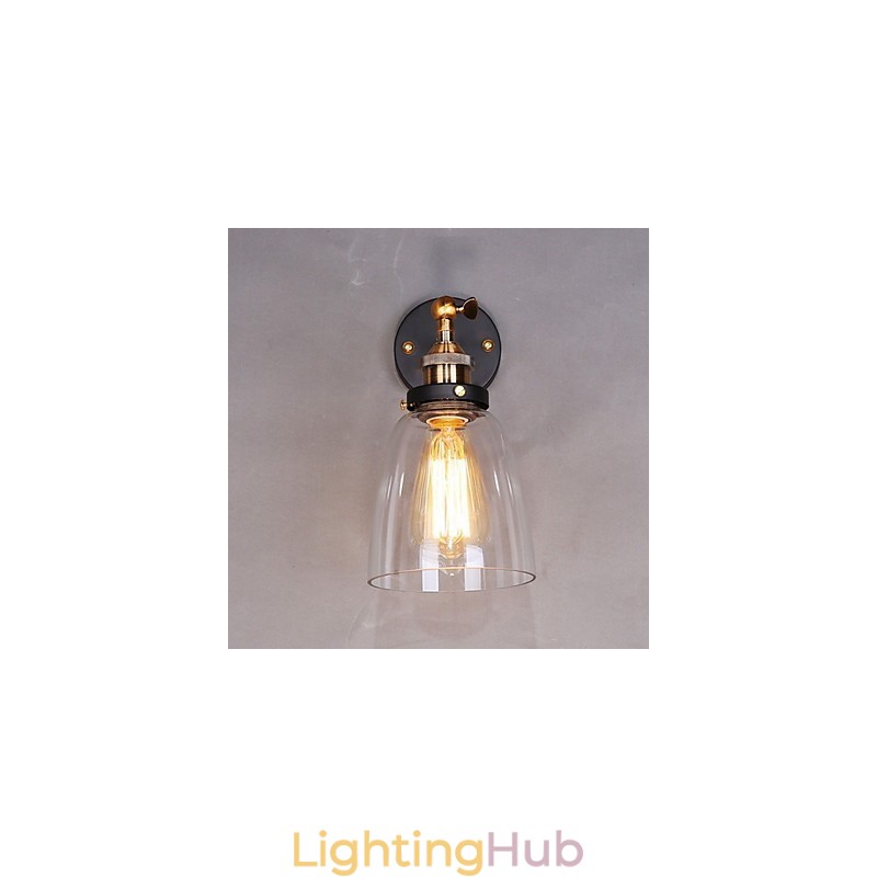 Industrial Edison Simplicity Glass Wall Sconce Metal Base Cap Dining Room Study Room Office Hallway Wall Mount Light