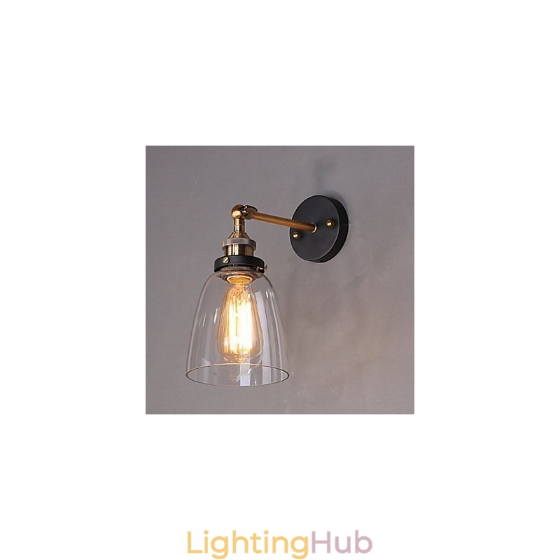 Industrial Edison Simplicity Glass Wall Sconce Metal Base Cap Dining Room Study Room Office Hallway Wall Mount Light