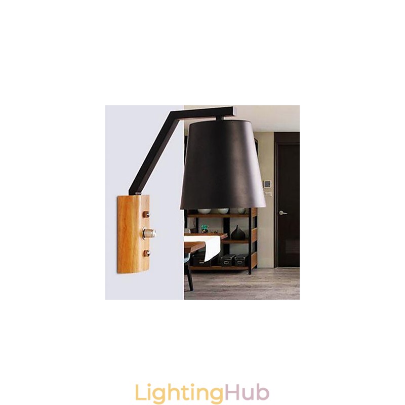 Creative Personality Warm Wood Iron Bed Lamp Switch With Nordic Corridor Study