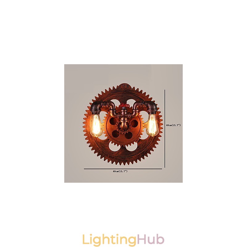 2 Heads Vintage Industrial Wall Lights Wood Gear Shape Lights Restaurant Cafe Bar Decoration Wall Sconces