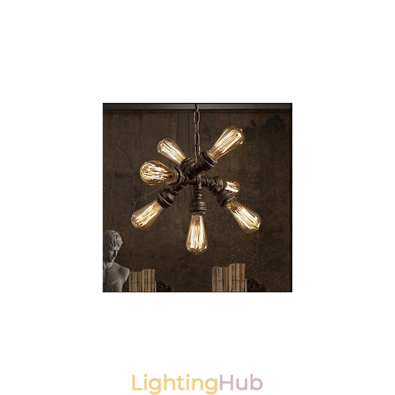 American Industrial Water Pipe Retro style Wind 7 Light Pendant Chandelier