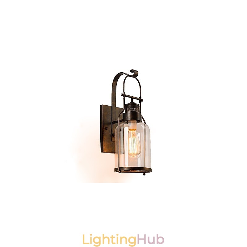 Retro Industrial Loft Lantern 1 Light Wall Sconce with Clear Glass