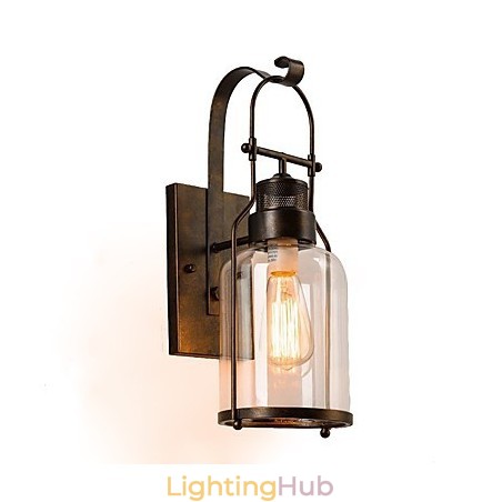 Retro Industrial Loft Lantern 1 Light Wall Sconce with Clear Glass Retro Industrial Loft Lantern 1 Light Wall Sconce with Clear Glass