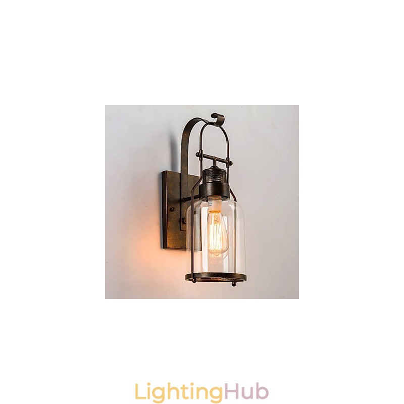 Retro Industrial Loft Lantern 1 Light Wall Sconce with Clear Glass
