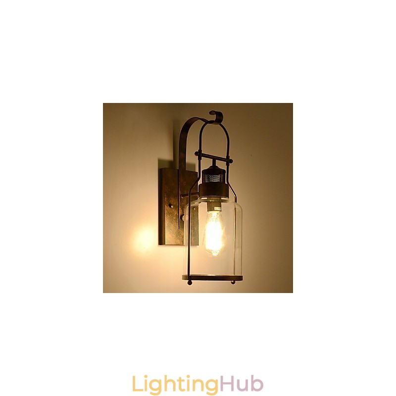 Retro Industrial Loft Lantern 1 Light Wall Sconce with Clear Glass