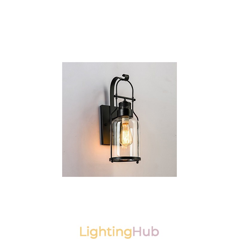 Retro Industrial Loft Lantern 1 Light Wall Sconce with Clear Glass