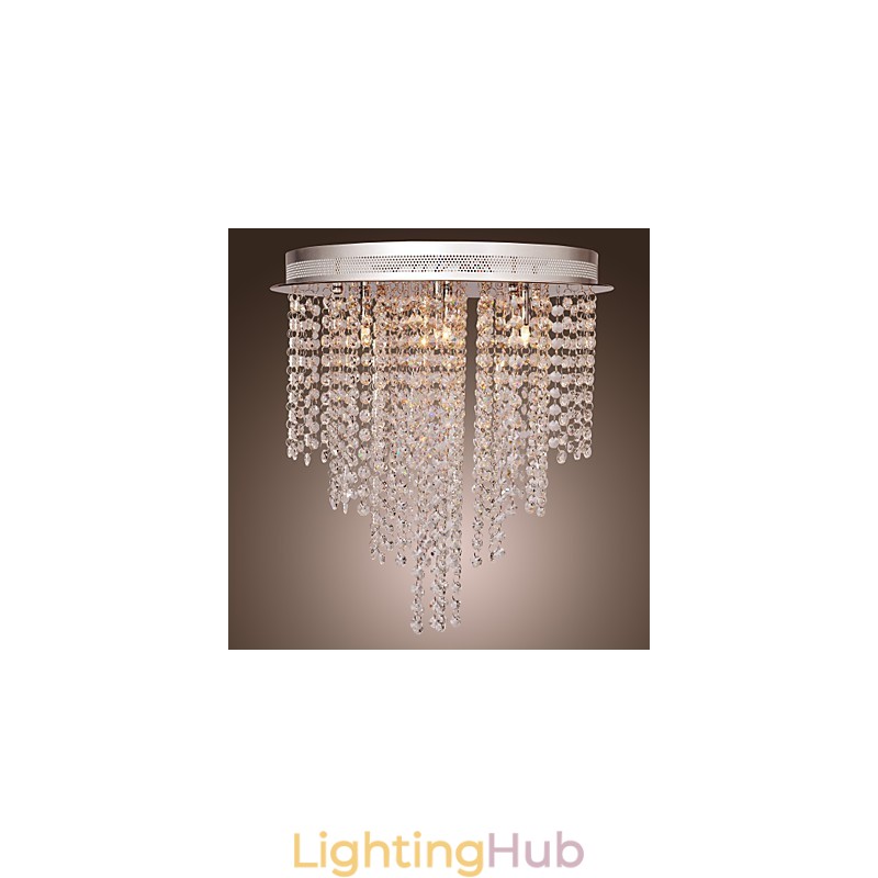 Modern Contemporary Crystal Mini Style Electroplated Metal Flush Mount