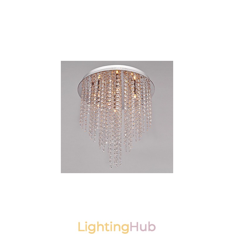 Modern Contemporary Crystal Mini Style Electroplated Metal Flush Mount