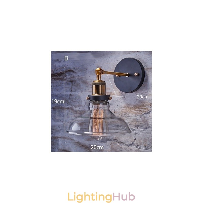 1 Light Rustic Lodge Bedroom Wall Light with Glass Shade