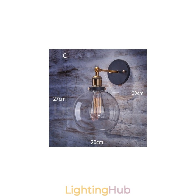 1 Light Rustic Lodge Bedroom Wall Light with Glass Shade