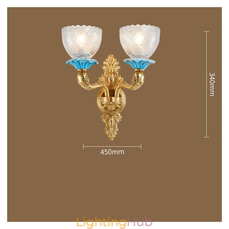 100% Pure Brass Luxurious Rustic Retro Vintage Brass Ceramics 2 Light Candle Wall Light with Glass Shades Special for Hotel Office Showroom Living Room Dinning Room