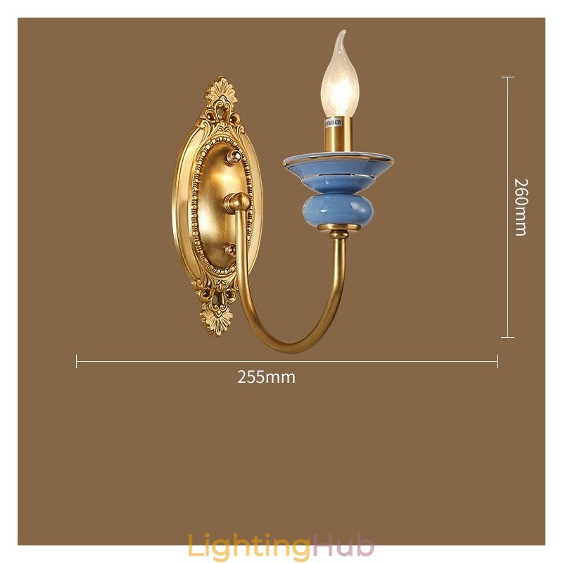 100% Pure Brass Luxurious Rustic Retro Vintage Brass Ceramics 1 Light Candle Wall Light Special for Hotel Office Showroom Living Room Dinning Room