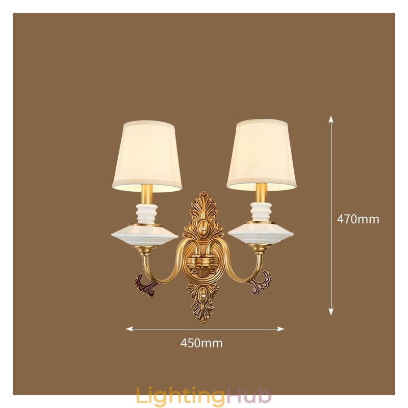 100% Pure Brass Luxurious Rustic Retro Vintage Brass Ceramics 2 Light Candle Wall Light with Fabric Shades Special for Hotel Office Showroom Living Room Dinning Room