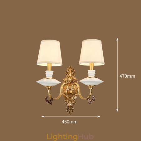 100% Pure Brass Luxurious Rustic Retro Vintage Brass Ceramics 2 Light Candle Wall Light with Fabric Shades Special for Hotel Office Showroom Living Room Dinning Room 100% Pure Brass Luxurious Rustic Retro Vintage Brass Ceramics 2 Light Candle Wall Light with Fabric Shades Special for Hotel Office Showroom Living Room Dinning Room