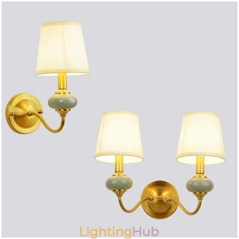 Pure Brass Luxurious Rustic Retro Vintage Brass Ceramics Candle Wall Light with Glass Shade Special for Hotel Office Showroom Living Room Dinning Room