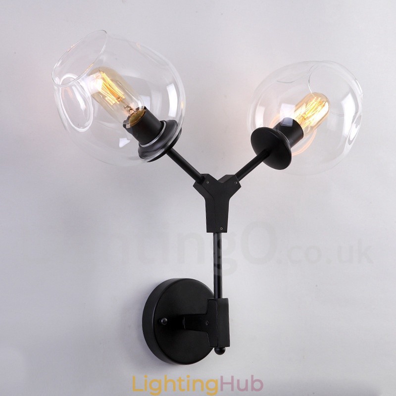 Rustic Retro Vintage Two Light Wall Light with Multi Colours Glass Shade Special for Hotel Office Showroom Living Room Bed Room