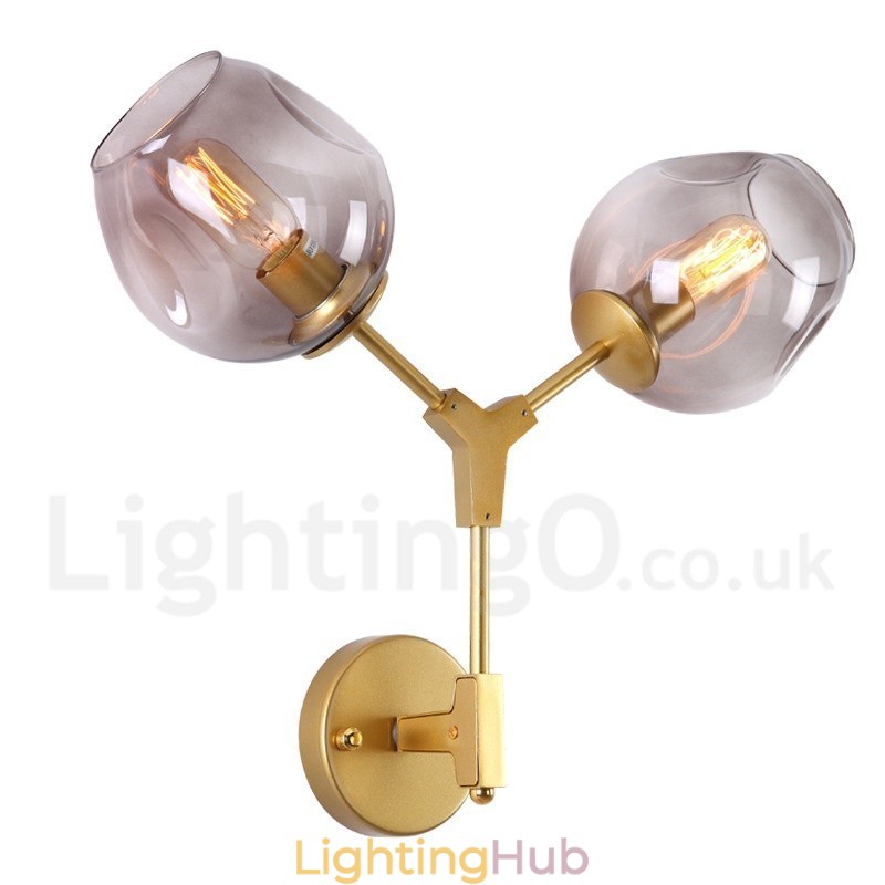 Rustic Retro Vintage Two Light Wall Light with Multi Colours Glass Shade Special for Hotel Office Showroom Living Room Bed Room
