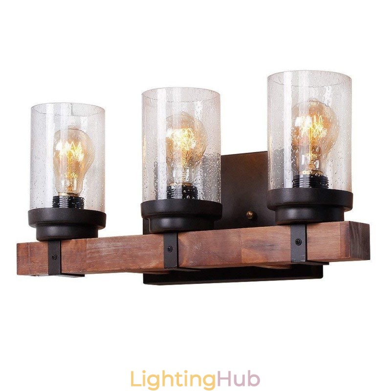 3 Light Vintage Wooden Industrial Style Wall Light for Wind Bar Loft Coffee Restaurant
