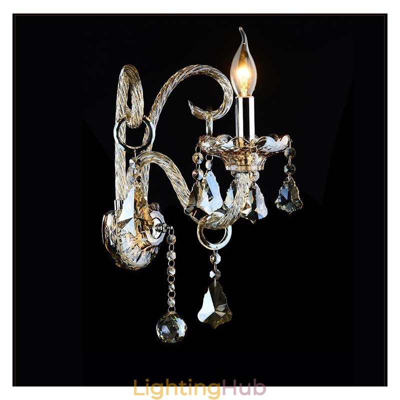 1 Light Matching Cognac Color K9 Crystal Candle Retro Glass Wall Light