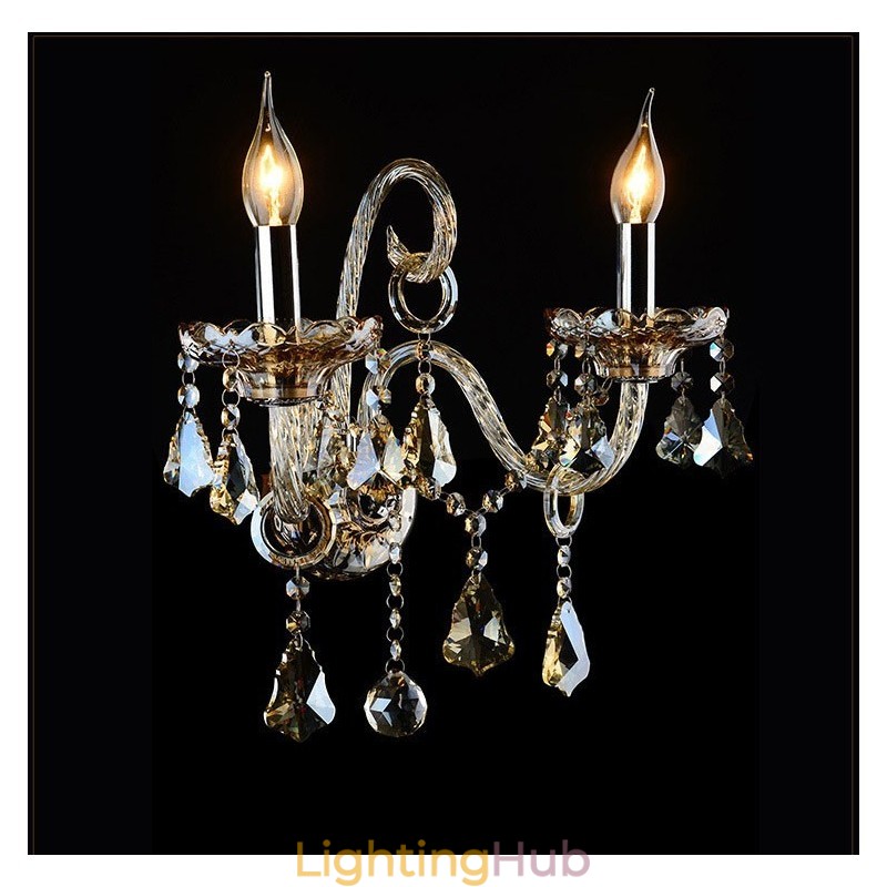 2 Light Matching Cognac Color K9 Crystal Candle Retro Glass Wall Light