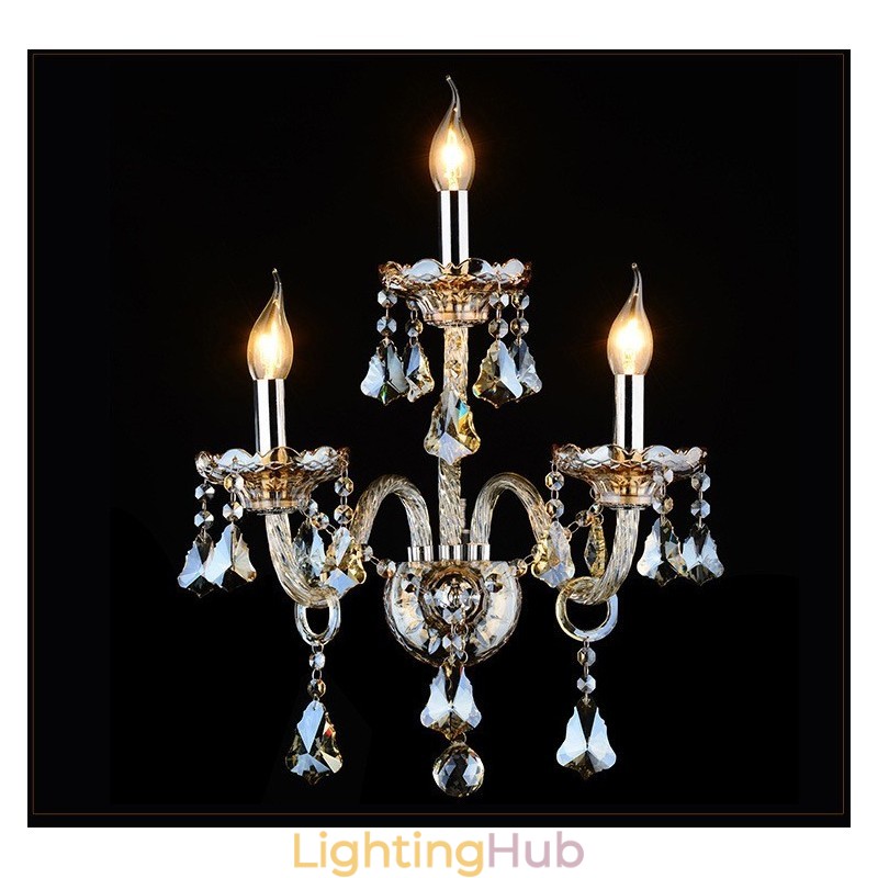 3 Light Matching Cognac Color K9 Crystal Candle Retro Glass Wall Light