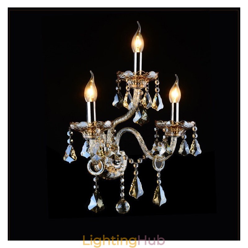 3 Light Matching Cognac Color K9 Crystal Candle Retro Glass Wall Light