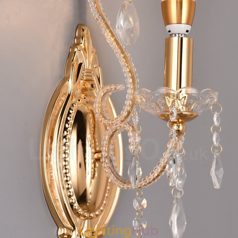 1 Light Gold Black American Style Crystal Wall Light for Living Room Dining Room Clothing Store Coffee Store Hotel