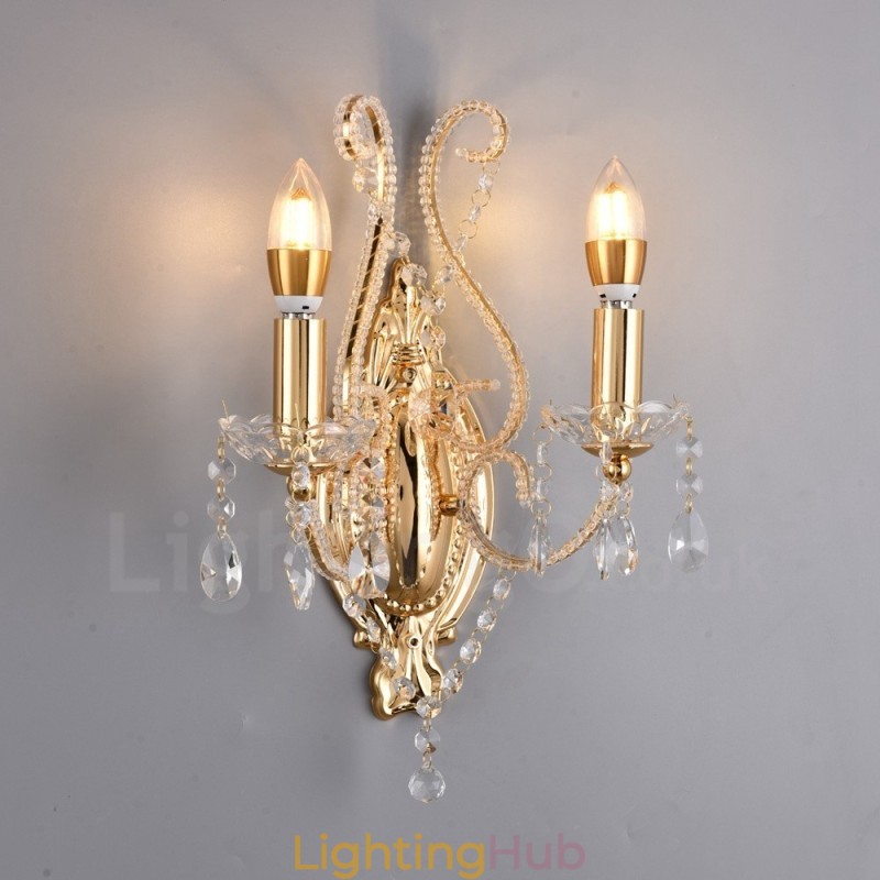2 Light Gold Black American Style Crystal Wall Light for Living Room Dining Room Clothing Store Coffee Store Hotel