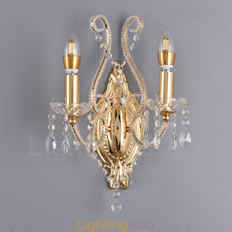 2 Light Gold Black American Style Crystal Wall Light for Living Room Dining Room Clothing Store Coffee Store Hotel