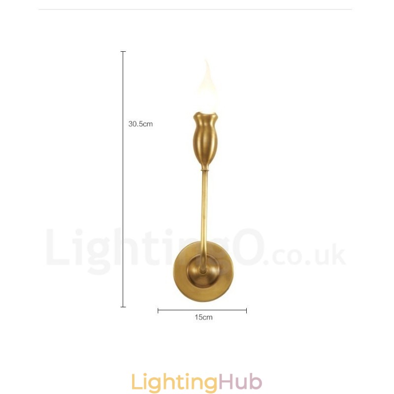 Pure Brass Luxurious Rustic Retro Vintage 1 Light Candle Wall Light Special for Hotel Bedroom Showroom Living Room Dinning Room