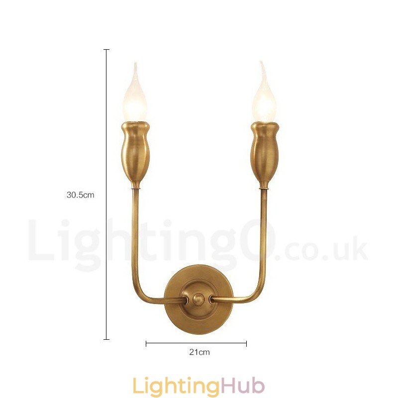 Pure Brass Luxurious Rustic Retro Vintage Brass 2 Light Candle Wall Light Special for Hotel Office Showroom Living Room Dinning Room