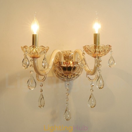 2 Light Gold K9 Crystal Candle Retro Glass Wall Light 2 Light Gold K9 Crystal Candle Retro Glass Wall Light