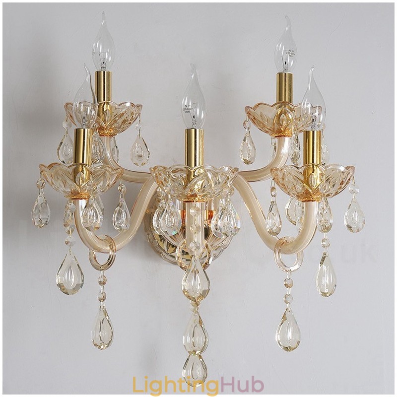 5 Light Gold K9 Crystal Candle Retro Glass Wall Light
