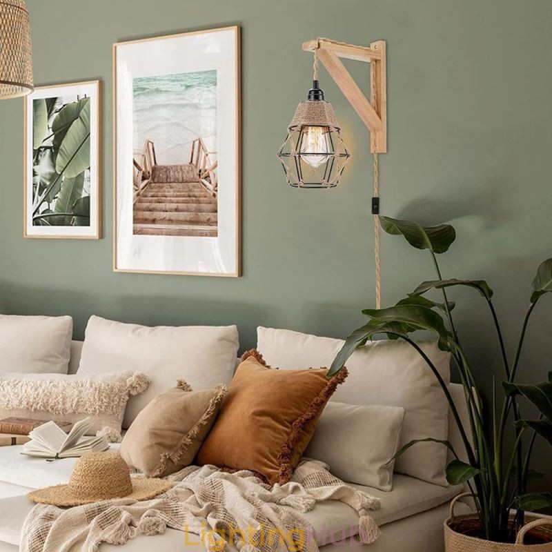 Hemp Rope Iron Art Wall Light American Pastoral Retro Wall Sconce With Plug