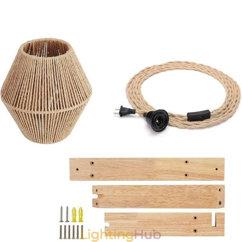 Paper Rope Wall Sconce American Pastoral Retro Wall Light With Plug