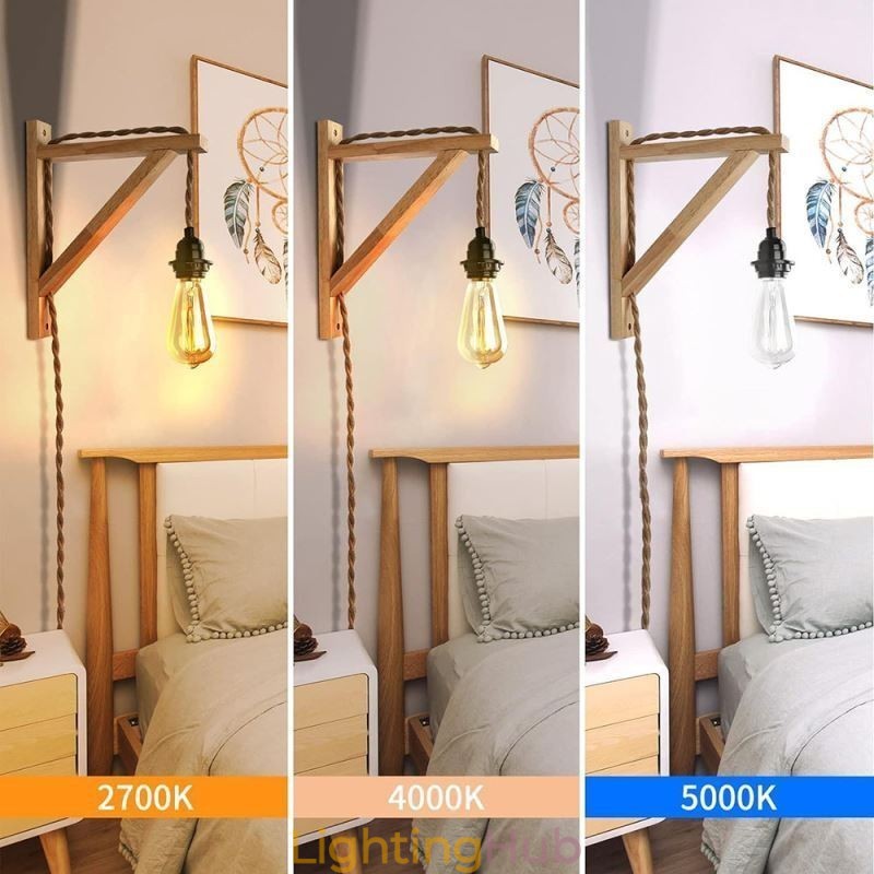 Solid Wood Wall Sconce American Pastoral Retro Hemp Rope Wall Light With Plug