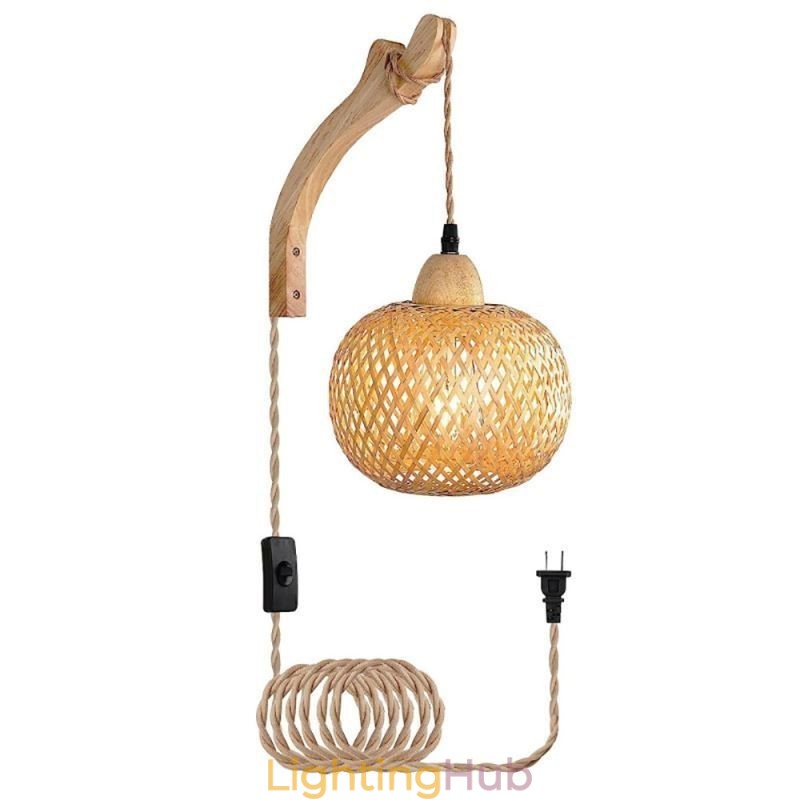 Bamboo Wall Sconce American Pastoral Retro Hemp Rope Wall Light With Plug