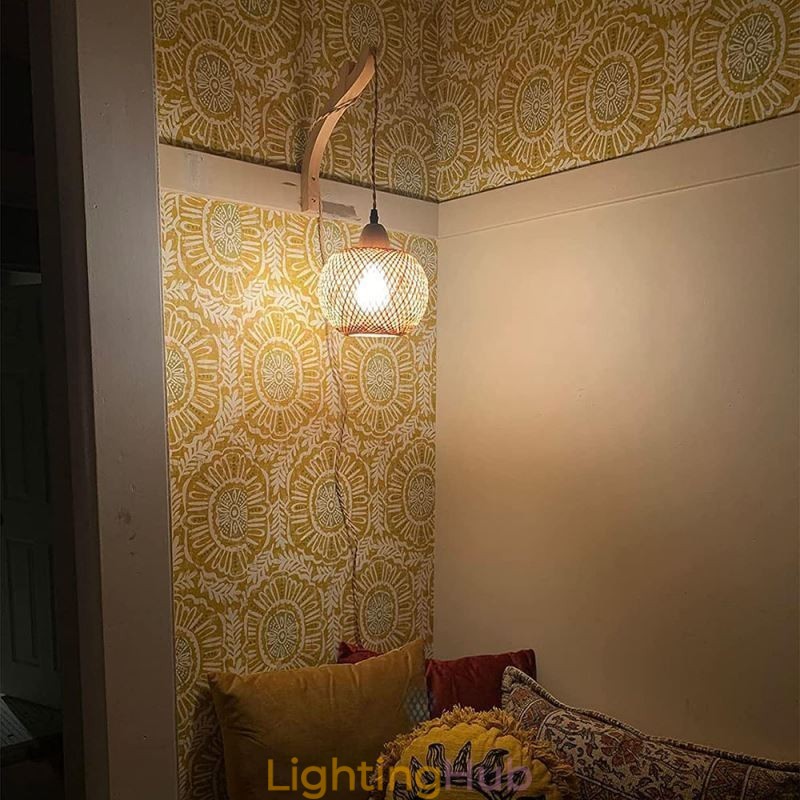 Bamboo Wall Sconce American Pastoral Retro Hemp Rope Wall Light With Plug