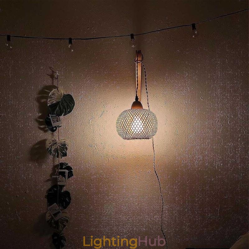 Bamboo Wall Sconce American Pastoral Retro Hemp Rope Wall Light With Plug